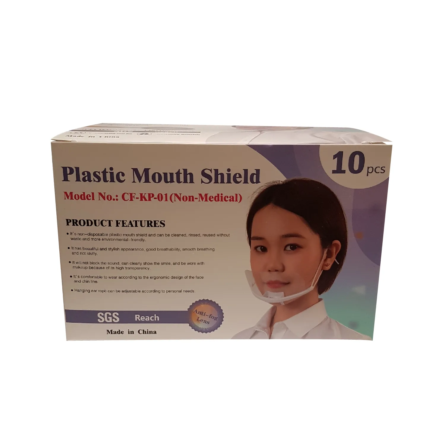 Translucent Plastic Reuseable Mouth Shield - ANTI-FOG (10pc/box)